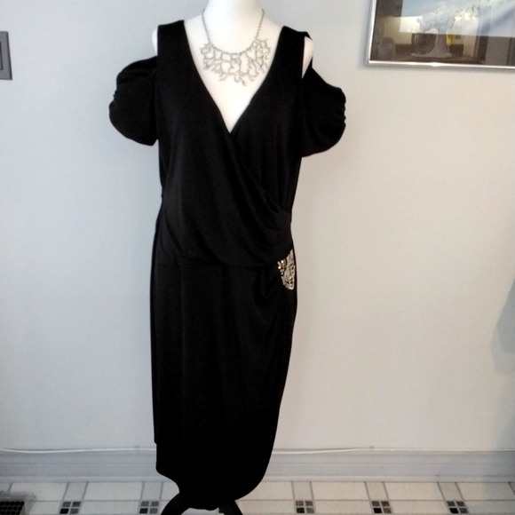 NWOT Black cocktail dress with silver beading on on hip - Picture 1 of 3
